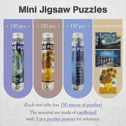 Van Gogh Jigsaw Puzzles Mini Size 3 Pack 150 Pieces Puzzles for Adult Starry Night Rhone River Sunflower 6 x 4 Inches