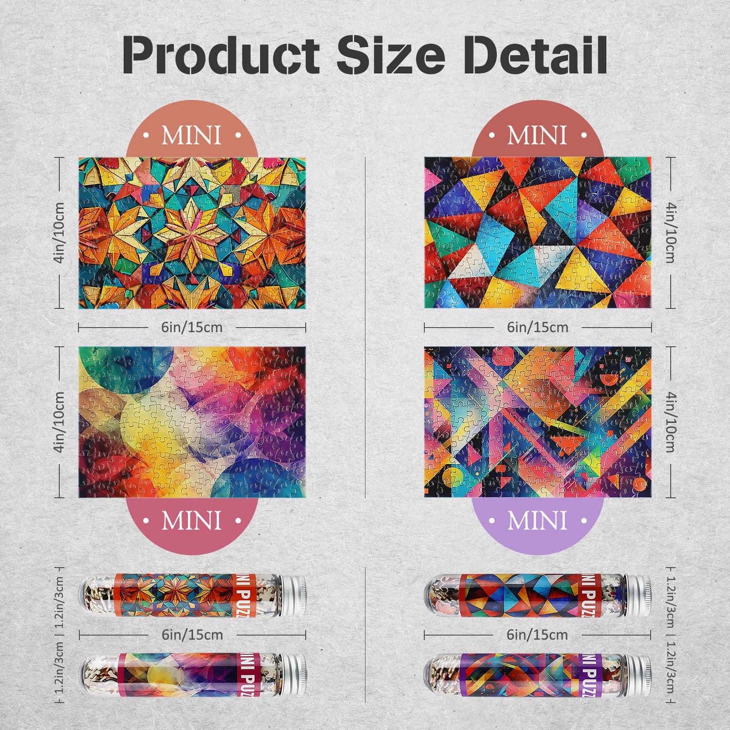 Jigsaw Puzzles Mini Size 4 Pack 150 Pieces Puzzles -Geometric Figure - for Adult 6 x 4 Inches