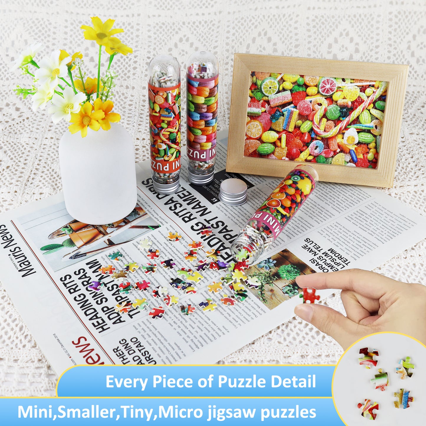 Small Jigsaw Puzzles Mini Size Colorful Candy Fruits Macaron 150 Pieces Puzzles for Adult(Pack of 3)