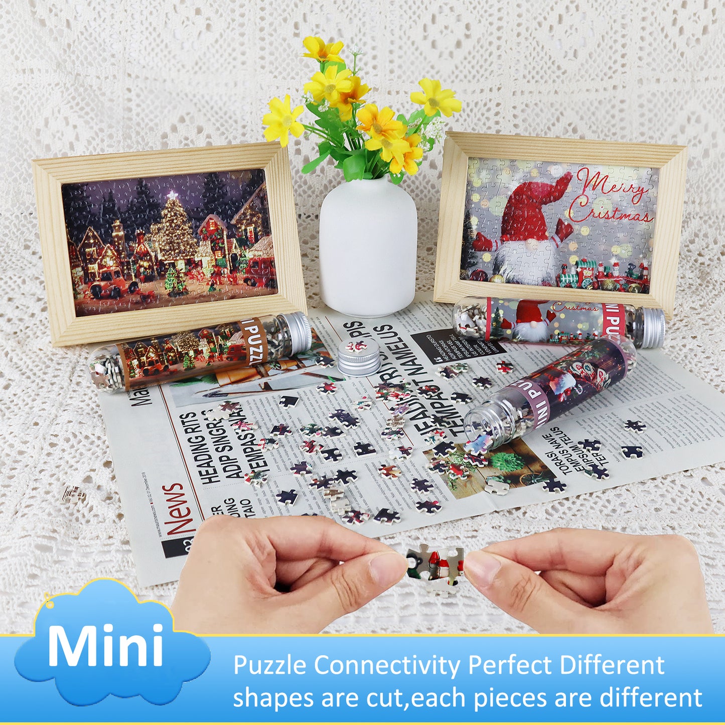 MISITU Mini Puzzle - Christmas- 3 Pack of 150 Pieces Puzzles for Adult 6 x 4 Inches