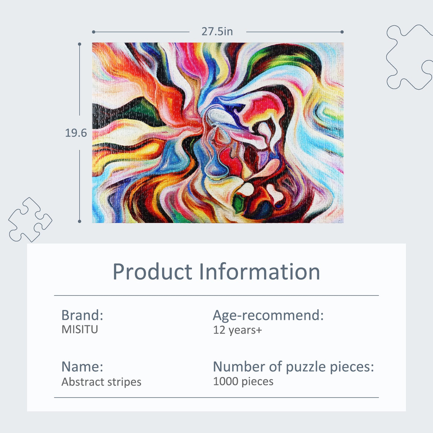 MISITU Puzzle Abstract Colorful Strips Jigsaw Puzzles 1000 Pieces Puzzles for Adults 28 x 20 Inches