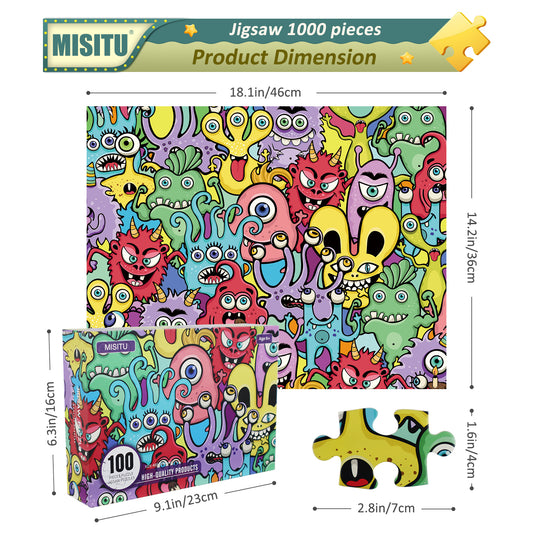 MISITU Jigsaw Puzzles for Children Cartoon Monsters 100 Pieces Puzzles 18 x 14 Inches