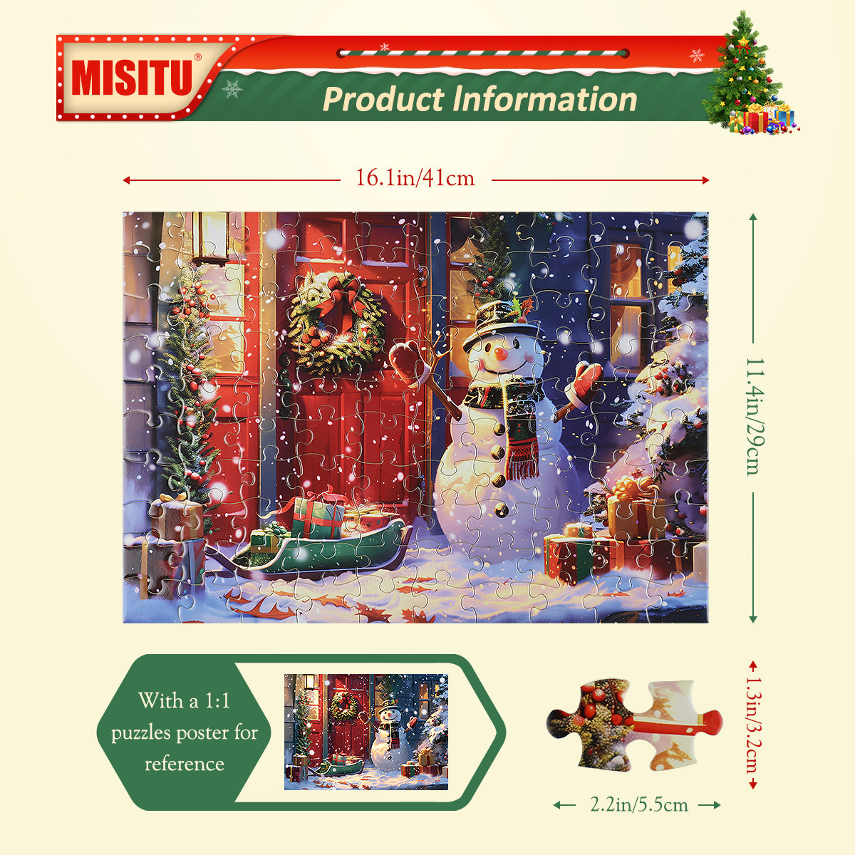 MISITU Jigsaw Puzzles 100 Pieces for Christmas - Snowman