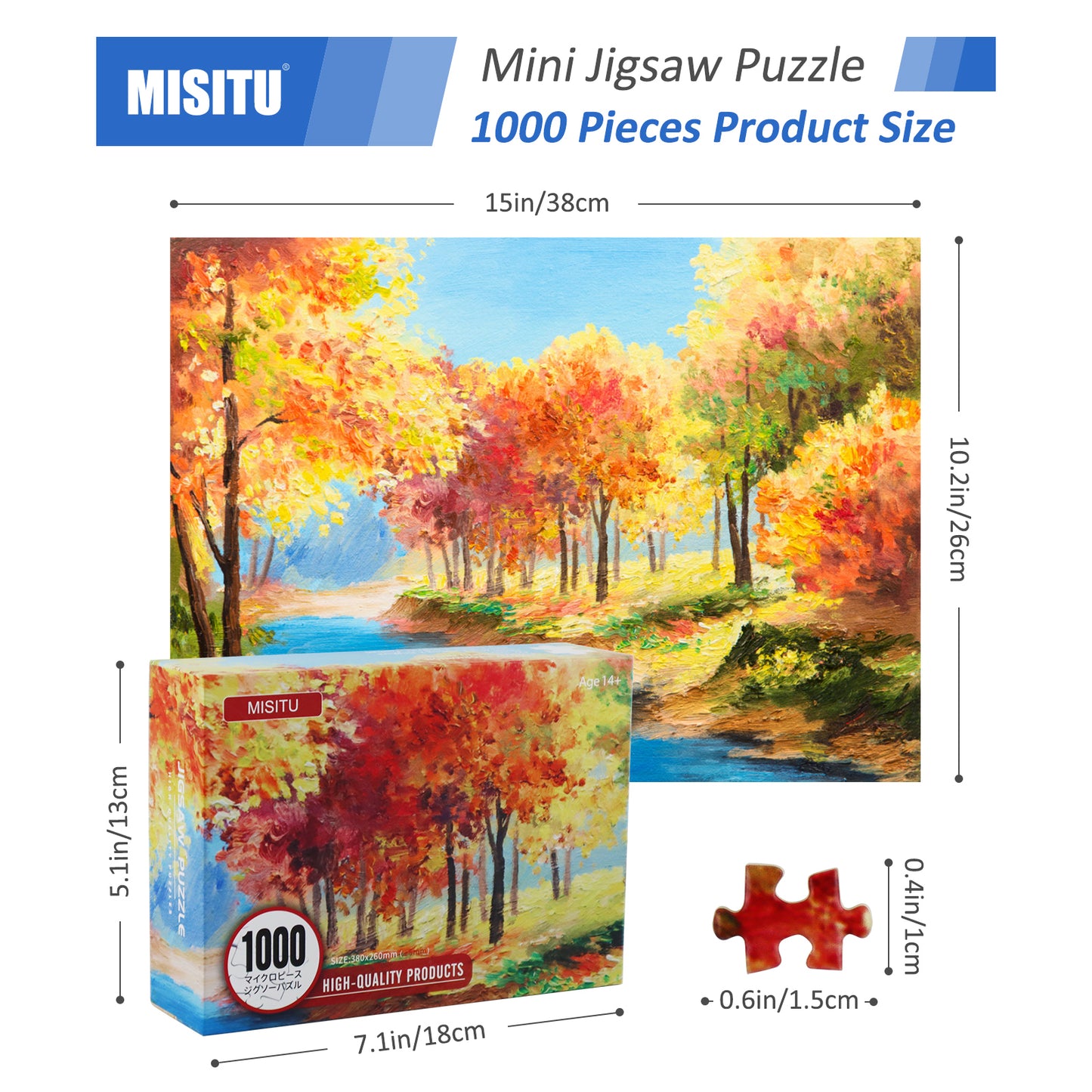 MISITU Mini Jigsaw Puzzles 1000 Pieces - Maple and Stream - Puzzle Decor 38x26cm