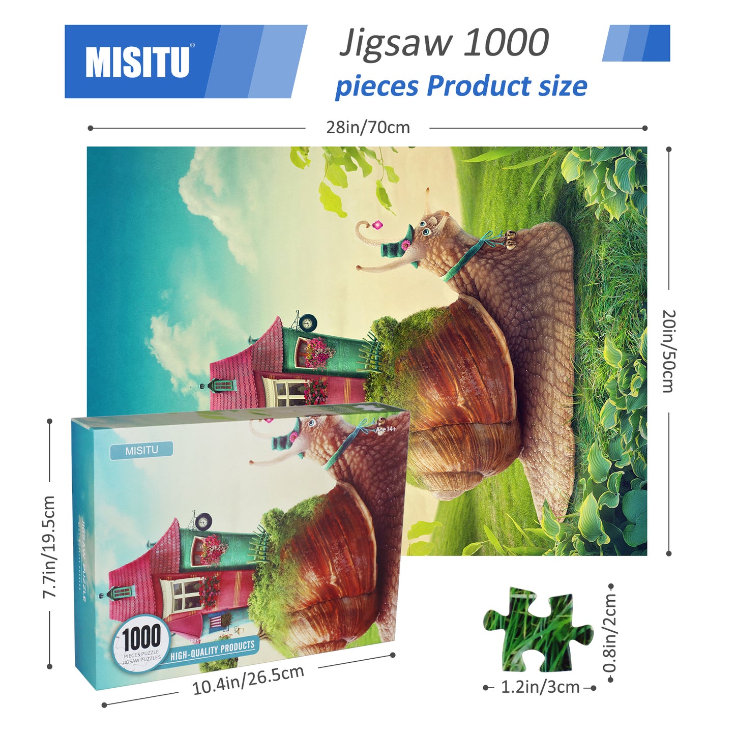 MISITU Jigsaw Puzzles 1000 Pieces - Snail House - Cartoon Puzzles 28 x 20 Inches