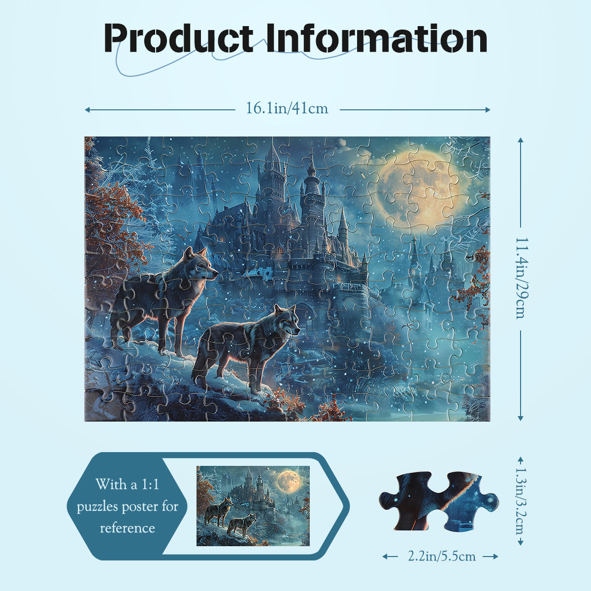 MISITU Jigsaw Puzzles 100 Pieces - Wolves, Moonlight and Castle - Puzzle for Children and Adults