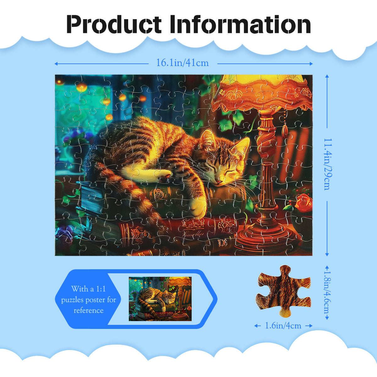 MISITU Jigsaw Puzzles 100 Pieces - Sleepy Kitten - Puzzle for Children and Adults