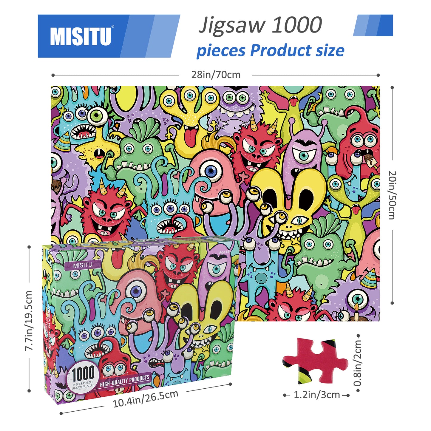 MISITU Jigsaw Puzzles 1000 Pieces - Monster - Cartoon Puzzles 28 x 20 Inches