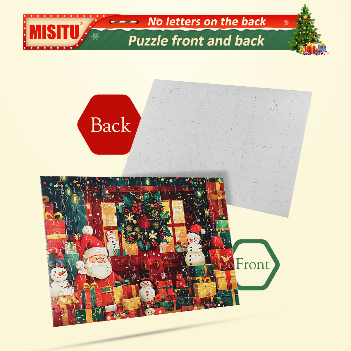 MISITU Jigsaw Puzzles 100 Pieces for Christmas - Santa and Snowmen