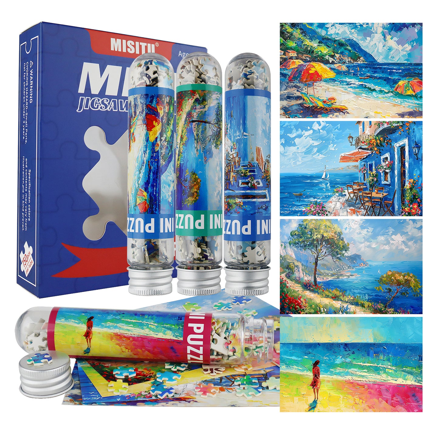 Jigsaw Puzzles Mini Size 4 Pack 150 Pieces Puzzle -Romantic Beach - for Adult 6 x 4 Inches