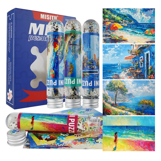 Jigsaw Puzzles Mini Size 4 Pack 150 Pieces Puzzle -Romantic Beach - for Adult 6 x 4 Inches