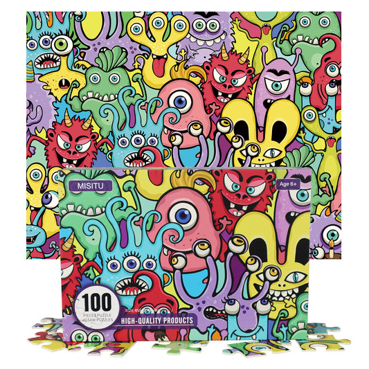 MISITU Jigsaw Puzzles for Children Cartoon Monsters 100 Pieces Puzzles 18 x 14 Inches