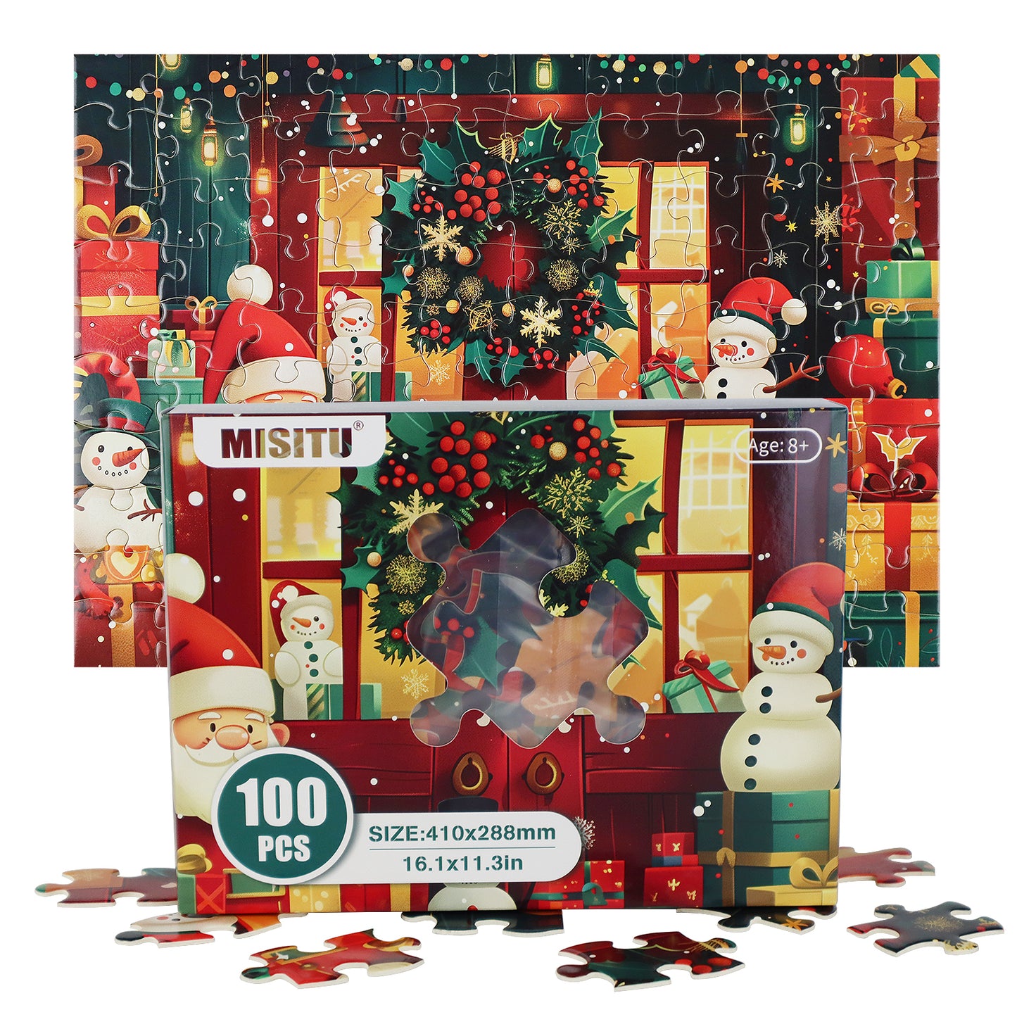 MISITU Jigsaw Puzzles 100 Pieces for Christmas - Santa and Snowmen