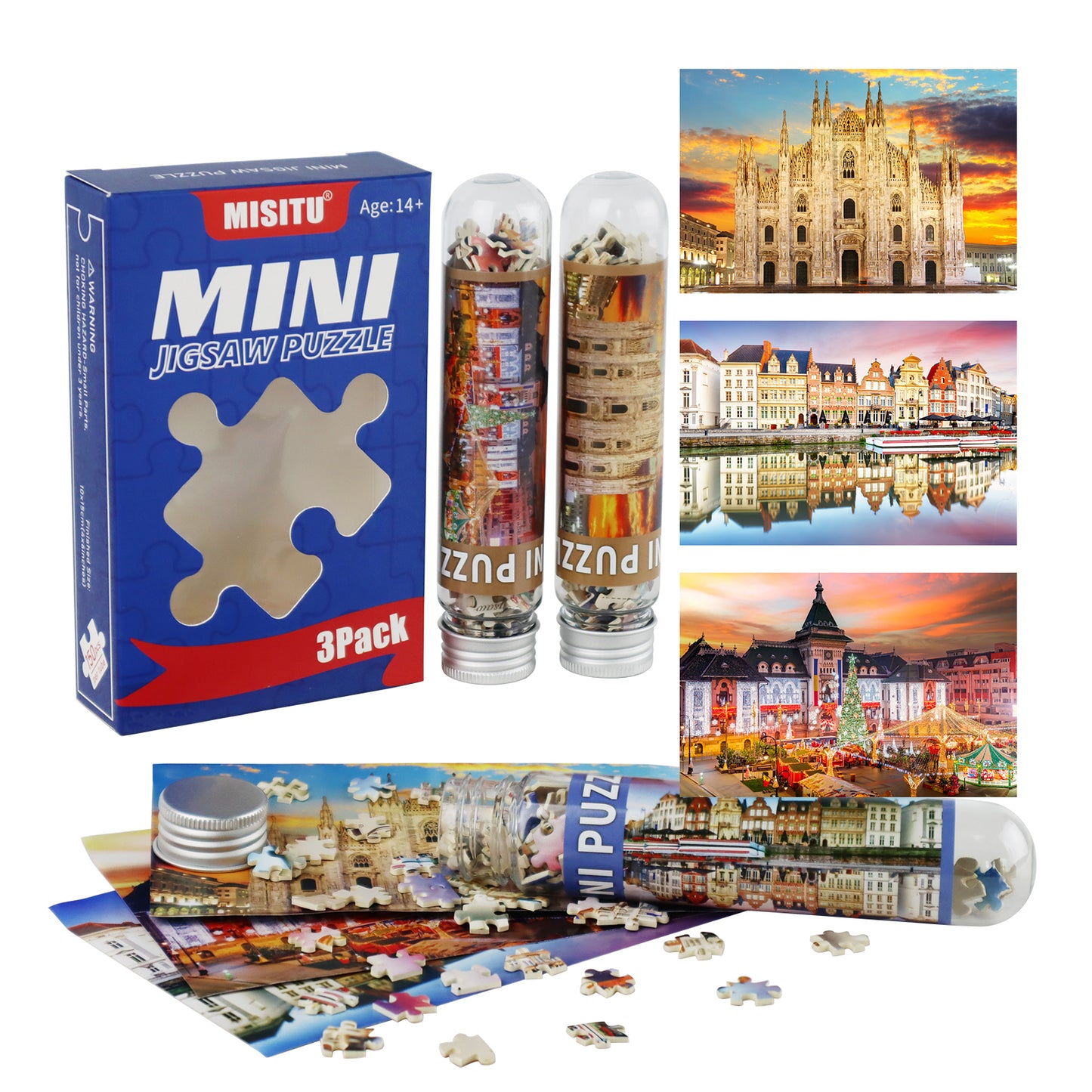 MISITU Mini Puzzle - Milan Cathedral - 3 Pack of 150 Pieces Puzzles for Adult 6 x 4 Inches