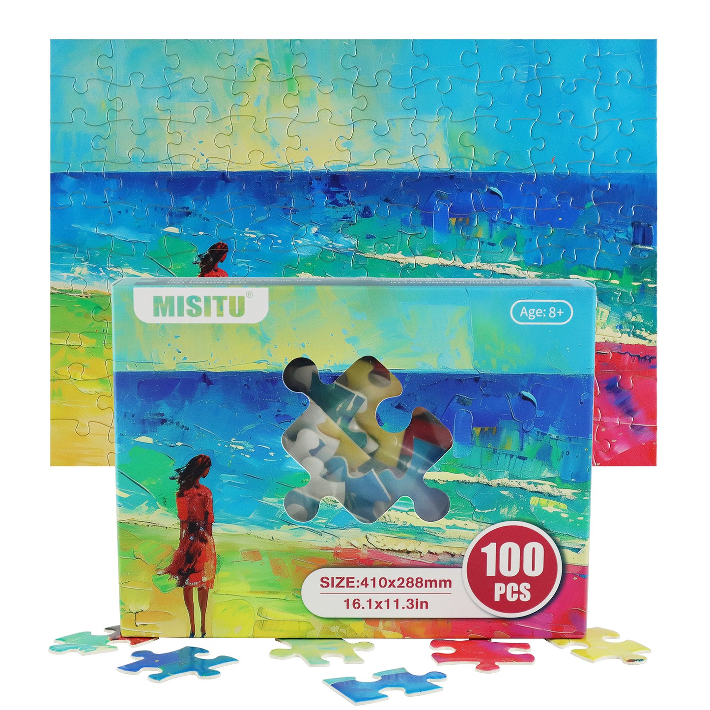 MISITU Jigsaw Puzzles 100 Pieces - Girl, Sunset and Beach -Puzzle for Children and Adults