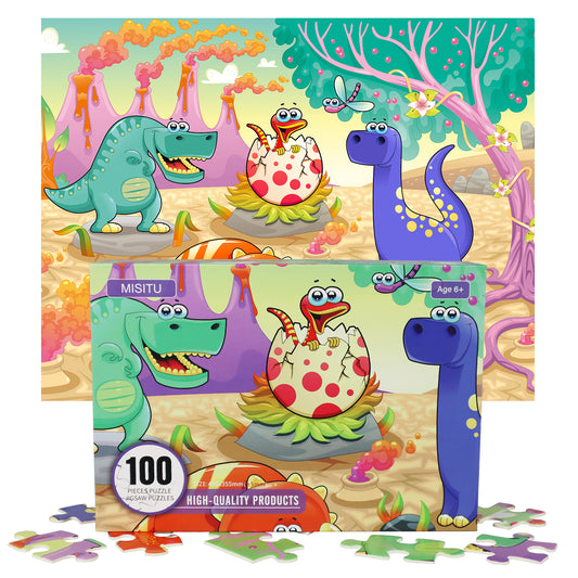 MISITU Jigsaw Puzzles for Children Cartoon Dinosaurs 100 Pieces Puzzles 18 x 14 Inches