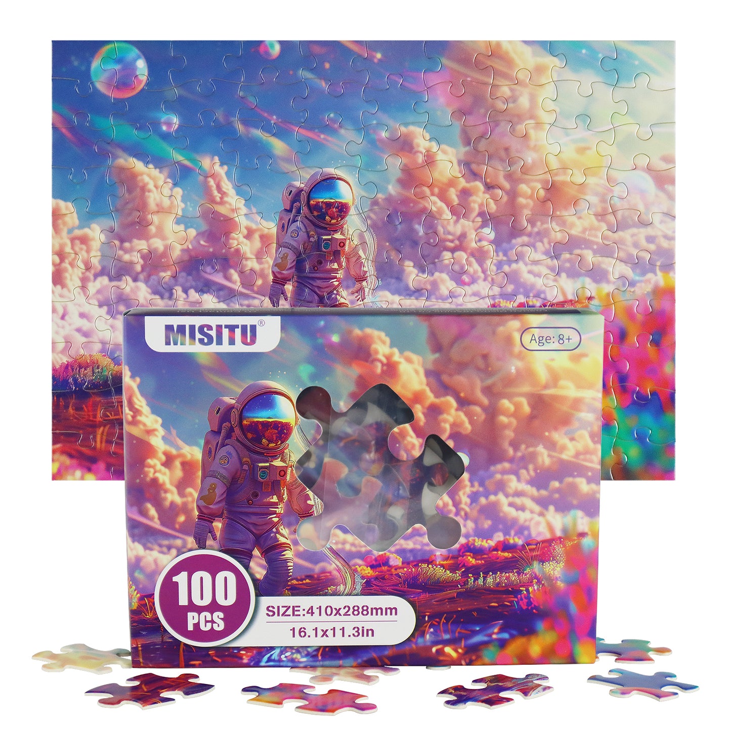 MISITU Jigsaw Puzzles 100 Pieces - Spaceman on Outer Planet - Puzzle for Children and Adults