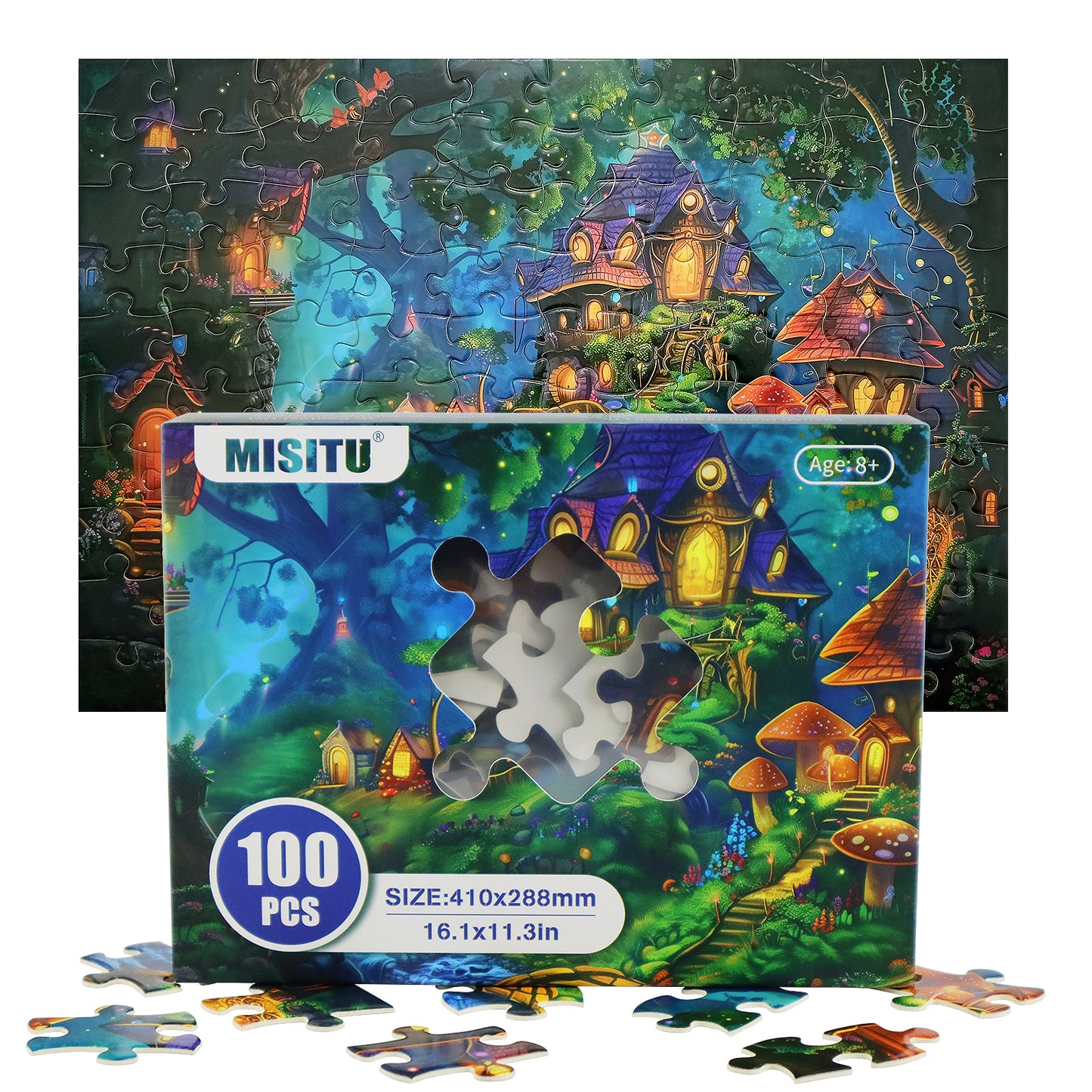 MISITU Jigsaw Puzzles 100 Pieces - Fantasy Woods -Puzzle for Children and Adults