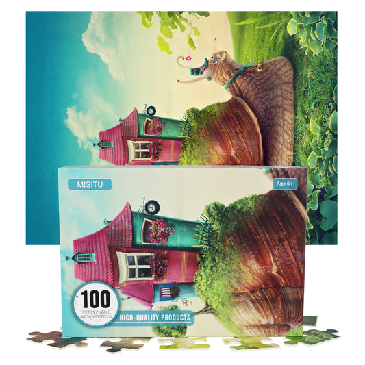 MISITU Jigsaw Puzzles Big Puzzle Piece for Beginner Cartoon Snail House 100 Pieces Puzzles 18 x 14 Inches
