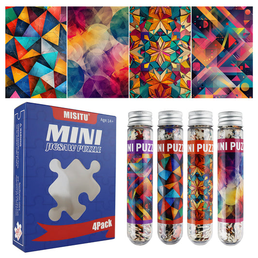 Jigsaw Puzzles Mini Size 4 Pack 150 Pieces Puzzles -Geometric Figure - for Adult 6 x 4 Inches