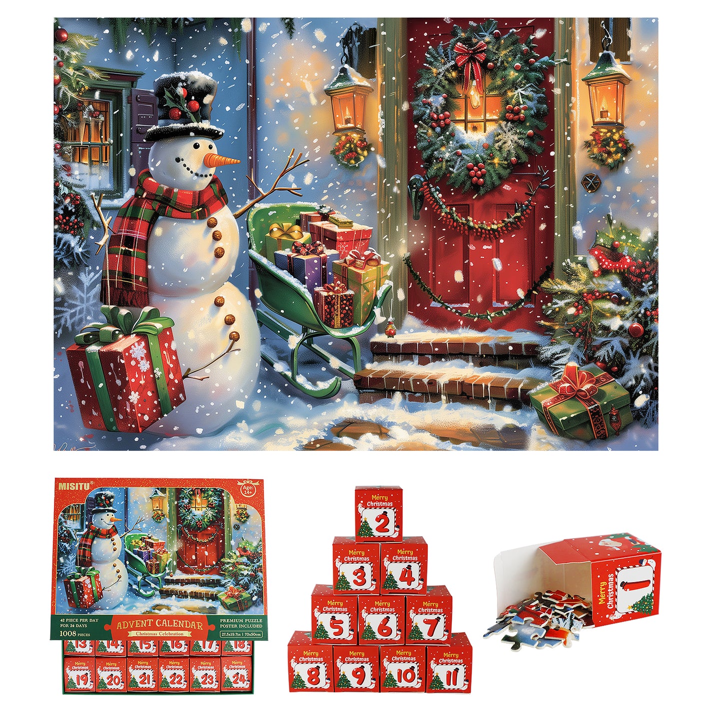 MISITU Jigsaw Puzzles Christmas Advent Calendar 2024 Family Game 28 x 20 Inches