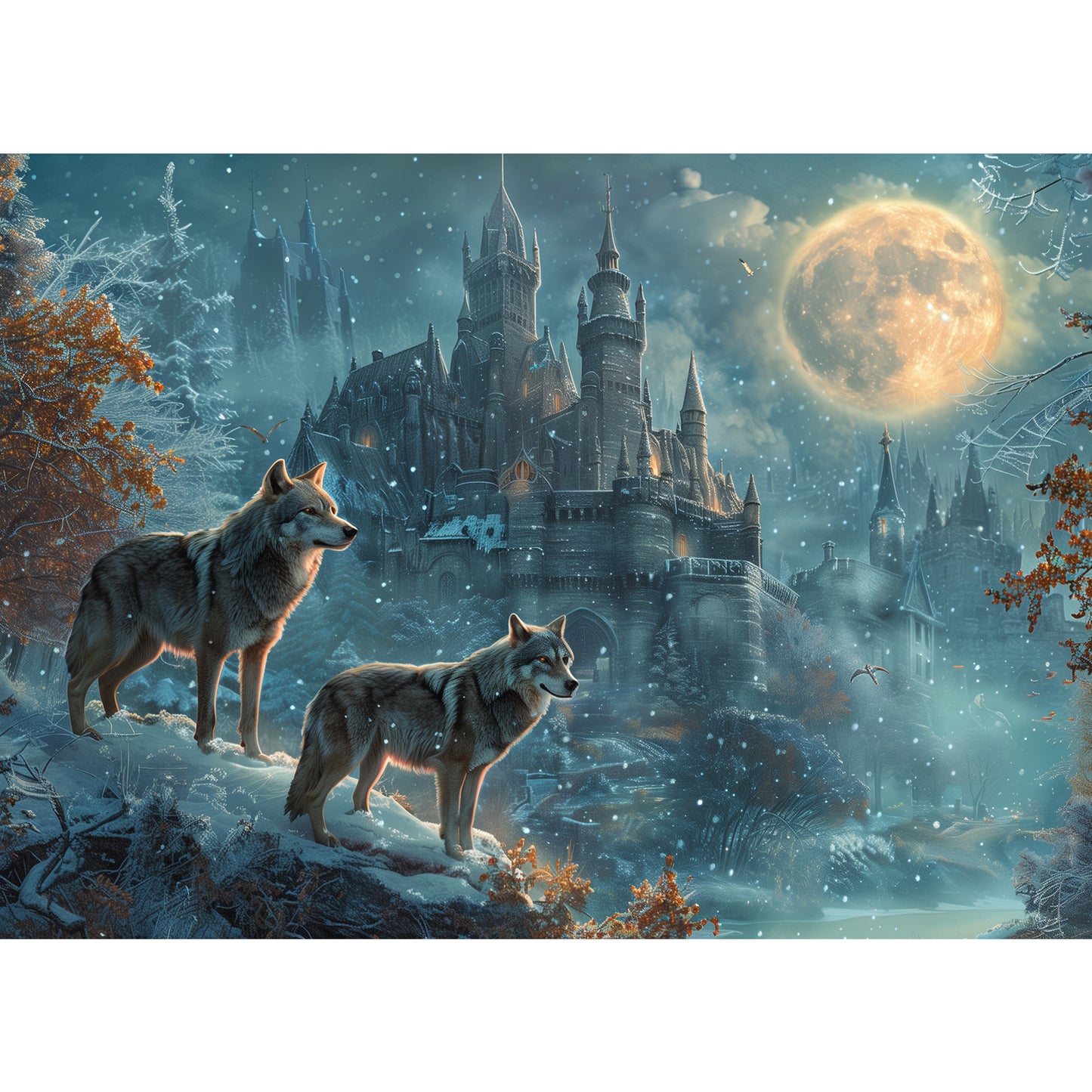 MISITU Jigsaw Puzzles 100 Pieces - Wolves, Moonlight and Castle - Puzzle for Children and Adults