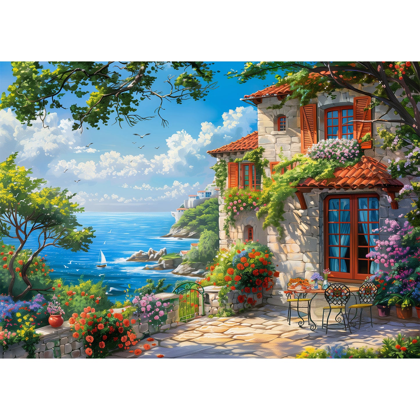 Beach House Puzzles 1000 Pieces Jigsaw Puzzles Challenge for Adults Home Decoration