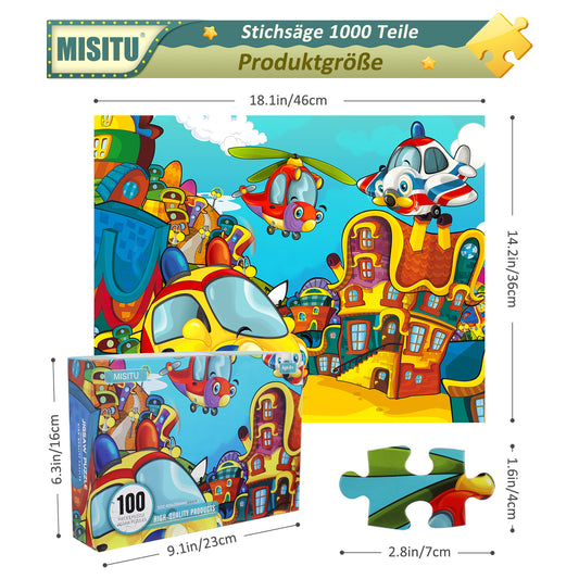 MISITU Jigsaw Puzzles for Children Cartoon Cars Helicopter 100 Pieces Puzzles 18 x 14 Inches