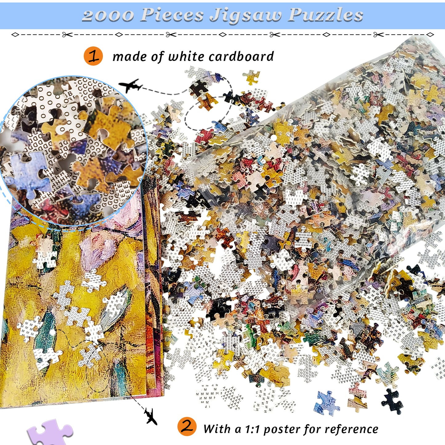 Large Jigsaw Puzzles 2000 Pieces Lady with Fan Klimt Oil Painting Artwork Puzzle