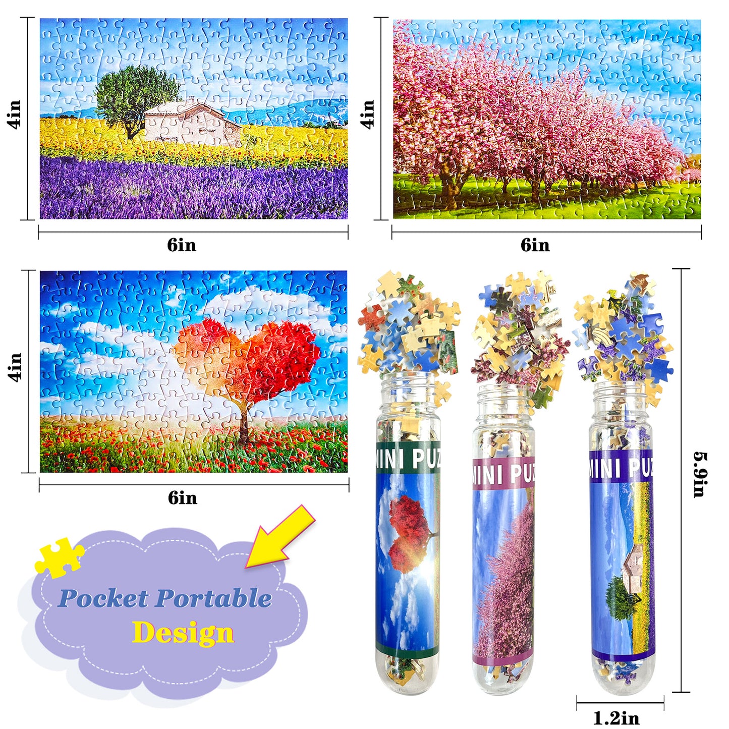 Mini Size 3 Pack 150 Pieces Puzzles Cherry Blossom Puzzle for Adult 6 x 4 Inches