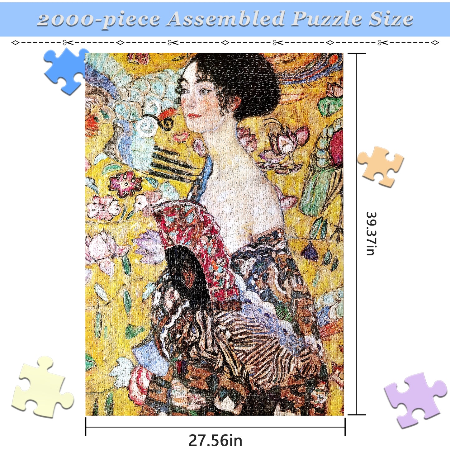 Large Jigsaw Puzzles 2000 Pieces Lady with Fan Klimt Oil Painting Artwork Puzzle