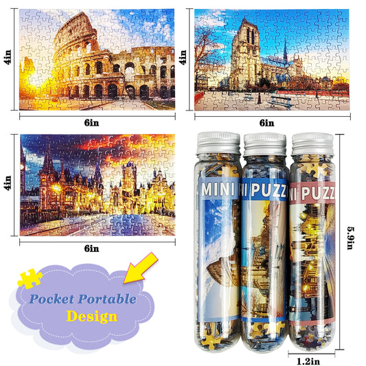 Mini Size European Landmarks 3 Pack 150 Pieces Puzzles for Adult 6 x 4 Inches