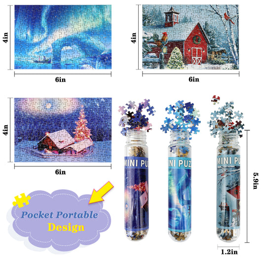 Mini Size Christmas Theme 3 Pack 150 Pieces Puzzles for Adult 6 x 4 Inches