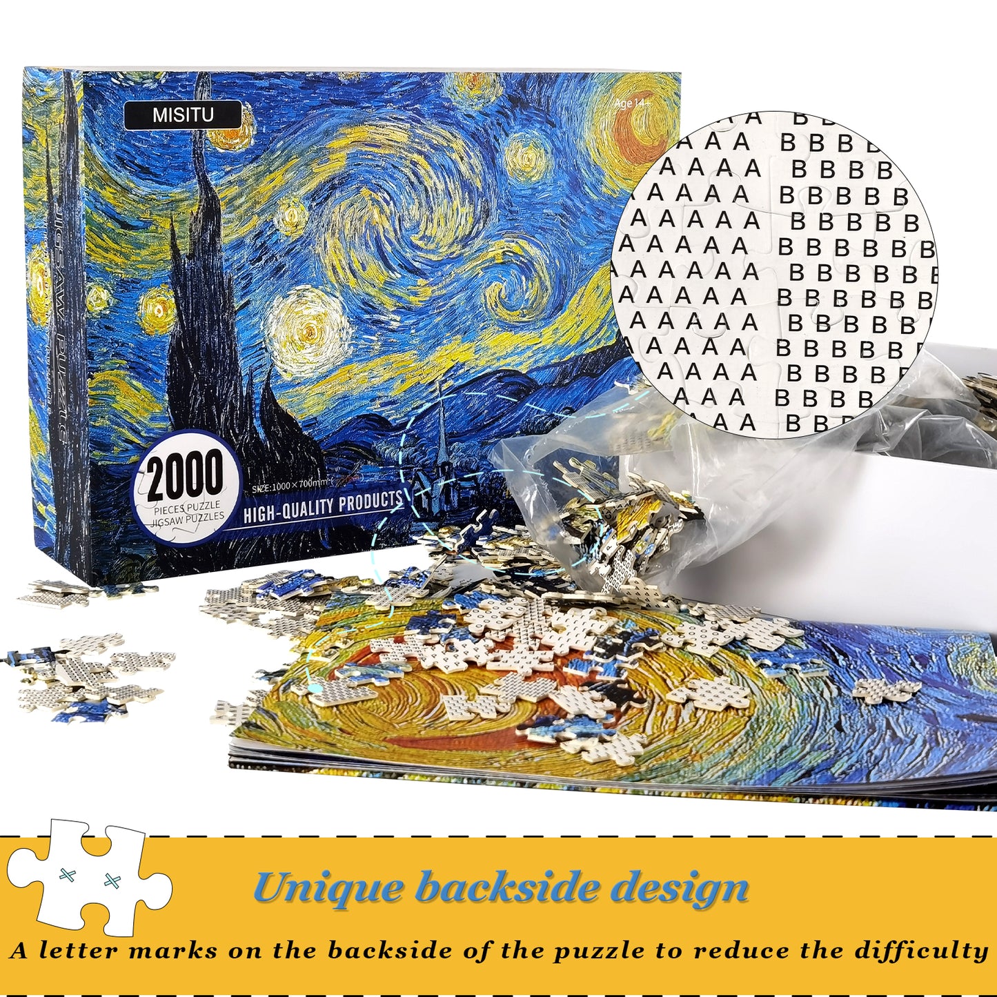 Large Jigsaw Puzzles 2000 Pieces Van Gogh Starry Night Oil Painting Theme Puzzle